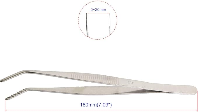 Aoje-Link Stainless Steel Tweezers with Curved Serrated Tip, Multi-Purpose, Silver, 4pcs