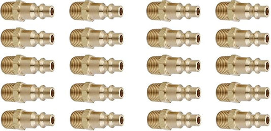 Air Hose Fittings And Quick Connect Air Fittings, 1/4 Inch NPT Brass Male Air Coupler Plug (20 Piece) Industrial Type D, Air Compressor Fittings