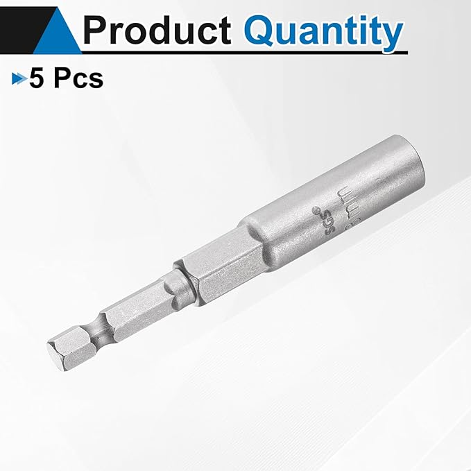 HARFINGTON 5pcs Nut Driver Drill Bit 8mm Metric Socket 1/4" Hex Shank 3.15" (80mm) Long 6-Point Sockets Quick Change CR-V Steel Bolt Setters for Power Drill Drivers