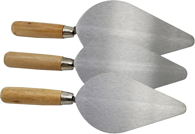 3-Pack Brick Trowel Set, 6" & 7" & 8" Pointing Trowel with Wood Handle,Masonry Hand Tool Set for Brickwork, Blockwork, Stonework, Masonry