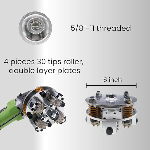 6 Inch Bush Hammer Disc for Coating Removal Stone Texturing, 4 Pieces 30 Tips Roller (5/8"-11 Threaded)