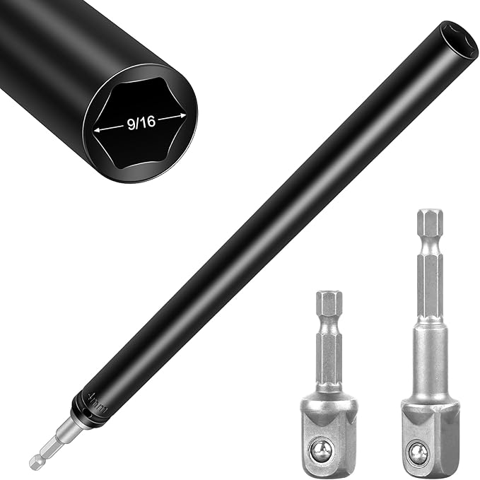 9/16"(14mm) Power Nut Driver Nut Runner Hollow Socket with 1/4" Hex Shank,Fit Long Bolts and Ductwork Power Nut Driver for Overhead Fastening Applications Operations (10 Inch)