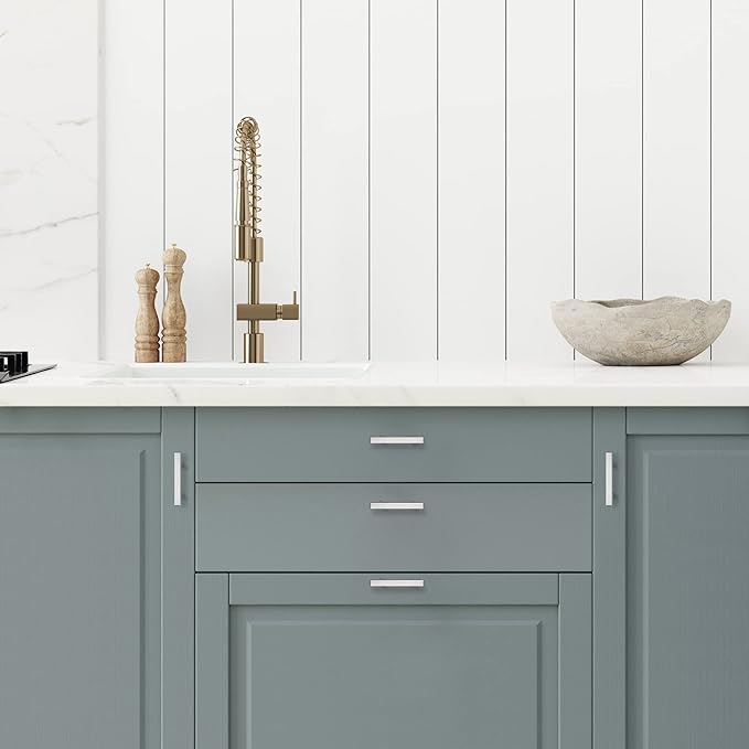 Ravinte 10 Pack 2-1/2 Inch Cabinet Pulls Brushed Nickel Sqaure Kitchen Cabinet Handles Silver Cabinet Hardware Stainless Steel Drawer Pulls 4 Inch Overall Length with Mounting Template