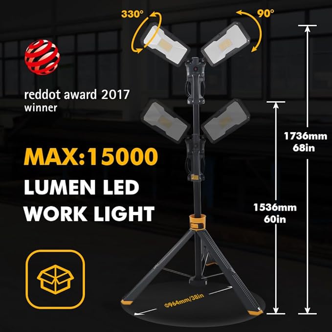 LUTEC ?륶pgraded??6290Max 15000 Lumen 138W Dimmable LED Work Light with Telescoping Tripod, Adjustable Color Temperature Dual-Head Work Light with Stand and 8 Ft 3-Prong Power Cord