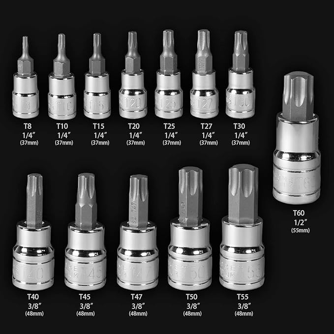 Stark 13-Pieces Standard Torx Bit Socket Set | TP8 ??TP60 | 6-Point Star | Cr-V and S2 Steel | High Impact Storage Case