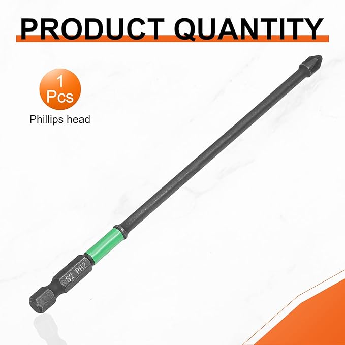 HARFINGTON #2 Impact Phillips Screwdriver Bit PH2 1/4" Hex Shank 6" (150mm) Length 0.17" Rod Magnetic Cross Head Drill Bits S2 Steel Industrial Screw Drivers for Impact Power Tools