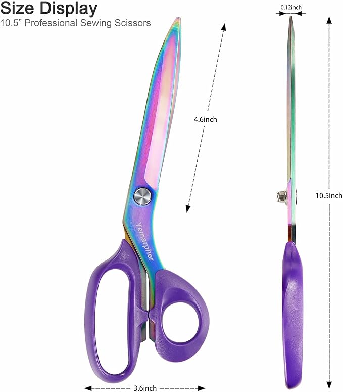 Stainless Steel Fabric Scissors, 10.5 Inch - Ultra-Sharp, Professional Titanium Coated Tailor Scissors for Clothing and Home
