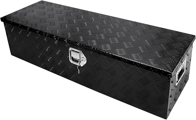 confote 39 Inch Heavy Duty Aluminum Stripes Plated Tool Box Pick Up Truck Bed RV Trailer Toolbox Waterproof Square Storage Organizer with Side Handle, Lock and Keys -39"x 13"x 10"，Black