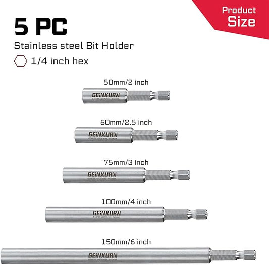 5PACK Stainless Screwdriver Bit Holders,Multi Length Extension Socket Drill Bit Magnetic Holder Hex Shank Quick-Change Drill Bit Guide(2" 2.5" 3" 4" 6")