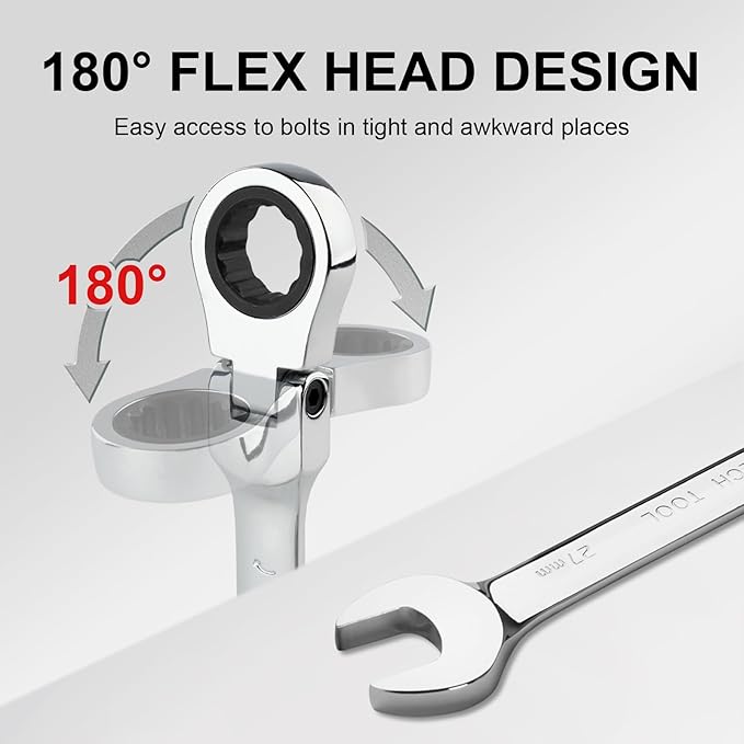 Jetech 27mm Ratchet Wrench Flex Head: Box End Wrench 12Pt| Metric Ratcheting Combination Chrome Vanadium,Forged, Extra Durability