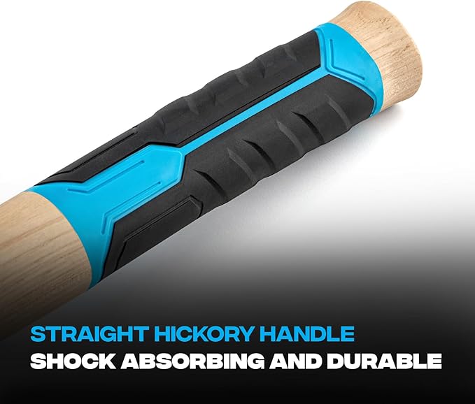 OX Tools Pro 22oz Straight Hickory Handle Hammer with TPR Rubber Hands Grip - Hickory Framer with Magnetic Nail Starter Milled Face Nail Puller Carpenter Hammer OX-P089322