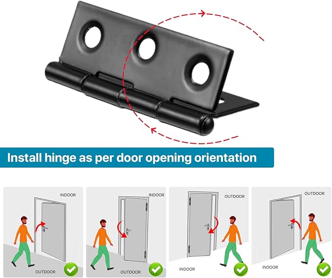 Black Door Hinges, 3 Inch Black Hinges for Furniture Door Window Case Lid and Wooden Box Chest, Pack of 4 with 24 Screws