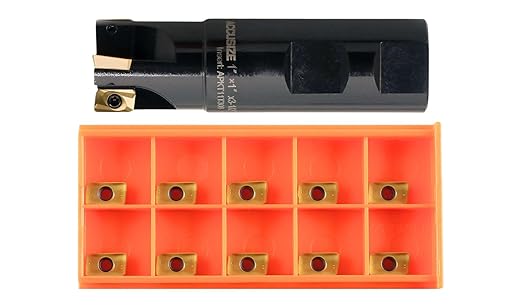 Accusize Industrial Tools 1" 90째 Square Shoulder Indexable End Mill w/ 10 add'l APKT11T308 Inserts, 1" Shank, 3-1/2" OAL, 0.433" ap, 4 Flutes, APKT11T308, Carbide Inserts, 0056-0920+0056-1130