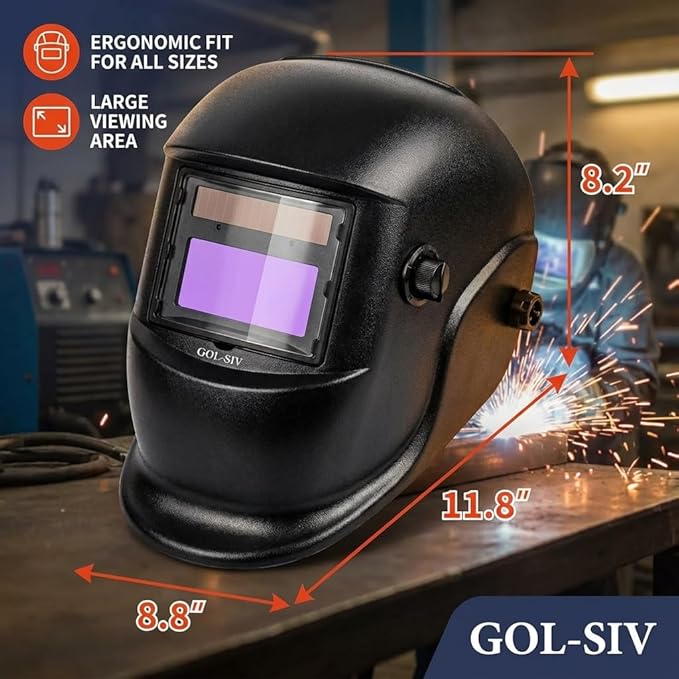 Welding Helmet Auto Darkening-Solar/Battery Powered-True Color -Wide View Screen Welding Mask-2 Arc Sensor，0.1ms Response Time-Shade 9-13,For SMAW, MIG, TIG And Grinding