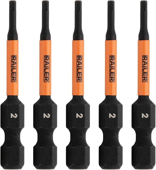 Railer Hex 2mm Impact Driver Bit - 5 Pack, S2 Steel, 2 Inch, Hex Bits