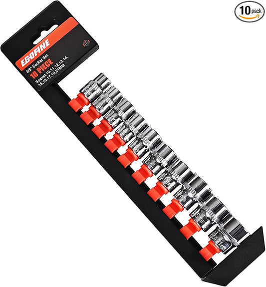 Egofine 10PCS 3/8??Drive Standard Socket Set,Shallow,Metric竊?0-21mm,6 Point Socket Set With Hanging Bracket,Cr-V Steel