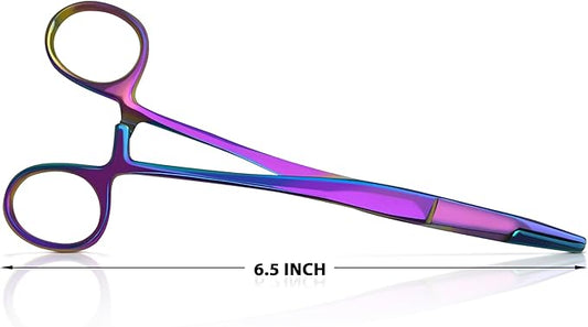 Bandage, Castroviejo, & Iris Scissors, & Kelly, & Mosquito Forceps Rainbow - Stainless Steel, DIY Crafting Scissors and Forceps Multicolors (Olsen Hegar Needle Holder, 6.5 inches)