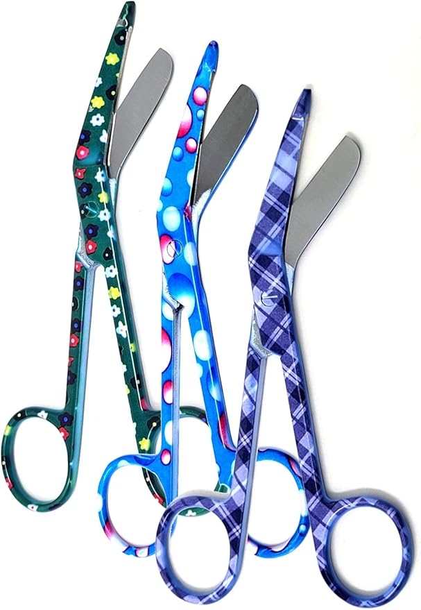 Set of 3 Assorted Pattern Nurse Doctor EMT Lister Bandage Scissors 5.5" (14cm), Stainless Steel, Premium Quality-Ideal Gift (PK3)
