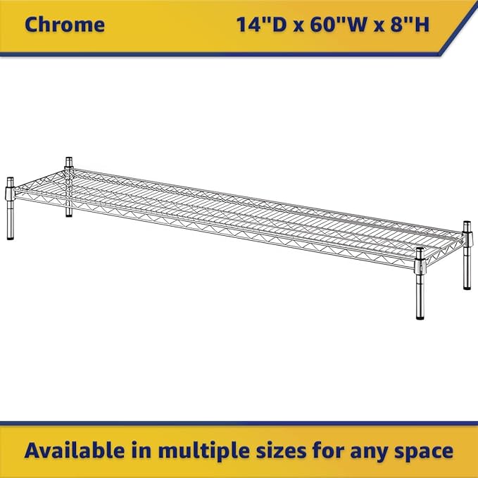 14" x 60" x 8" Chrome Wire Storage Shelf, Dunnage Rack, Commercial 1 Tier Small Shelf