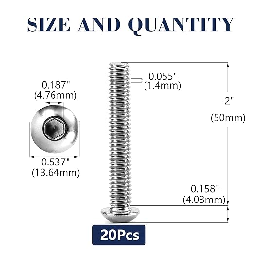 5/16-18 x 2" Button Head Socket Cap Bolts Screws, 20Pcs 304 Stainless Steel 18-8, Allen Hex Drive, Bright Finish by SG TZH(with Hex Spanner)