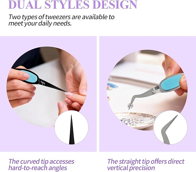 3PCS Reverse Tweezers Craft Tweezers with Soft Grip Crossing Lock for Crafting Precision Tools for Stickers, Jewelry Repair, and DIY Projects (Straight & Curved Tips)