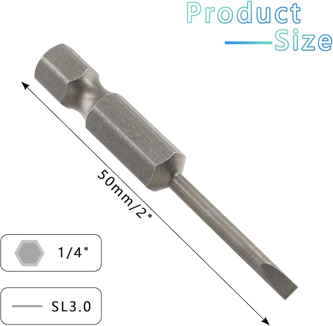 10 Pcs SL3 Magnetic Slotted Screwdriver Bits S2 Steel Flat Head Screwdriver Bits with 1/4 Inch Hex Shank, 2 Inch Length