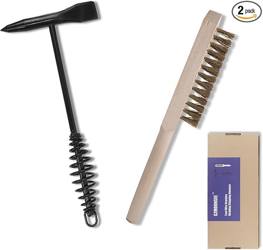 Welding Chipping Hammer with Spiral Spring Handle,11 Inch,Wire Brush,10 Inch,Welding Hammer Slag Removal Tool Set