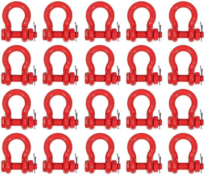 Mytee Products 20 Pack 5/8" Anchor Shackle Forged Carbon Steel w/Safety Screw Pin Load Limit 6,500 lbs, Double Rust Protection Heavy Duty D Ring Bolt Type Shackle for Towing, Rigging