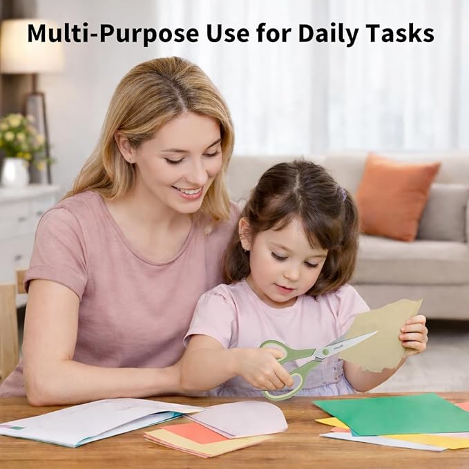 iBayam 8" All Purpose Scissors Bulk 3-Pack for Scrapbook, Vision Board, Office, Teacher Supplies, Heavy Duty Scissors with Ultra Sharp 2.5mm Thick Blade & Comfort Grip Handles, Right/Left Handed