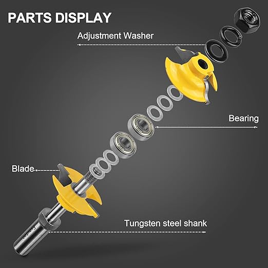 Exqutoo 1/2 Inch Shank 3 Piece Router Extension Tenon Drill Bit Set for Entry Door Rails and Door Frame Wood Milling Cutter Door