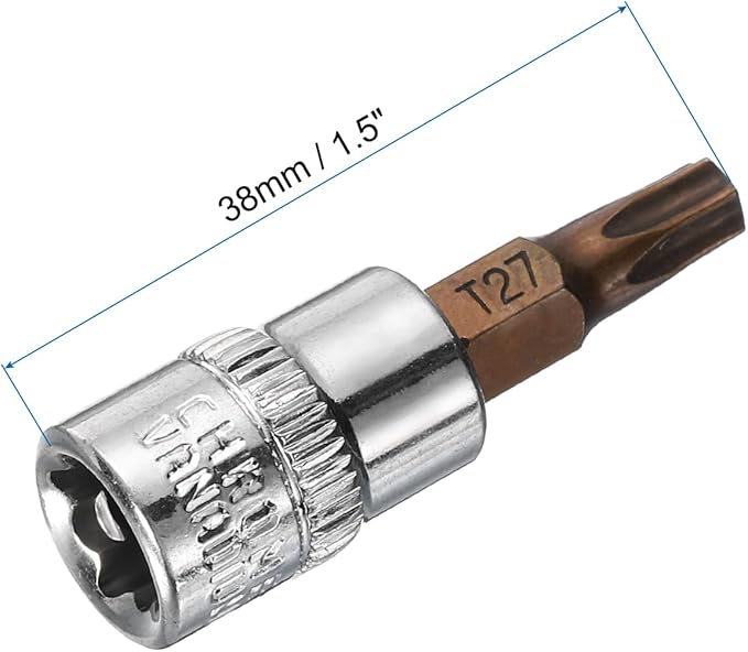 uxcell 3pcs 1/4" Drive x T27 Torx Bit Socket, S2 Steel Bits CR-V Sockets 38mm Length Use with Ratchet Wrench, Slide Bar, Extension Rod