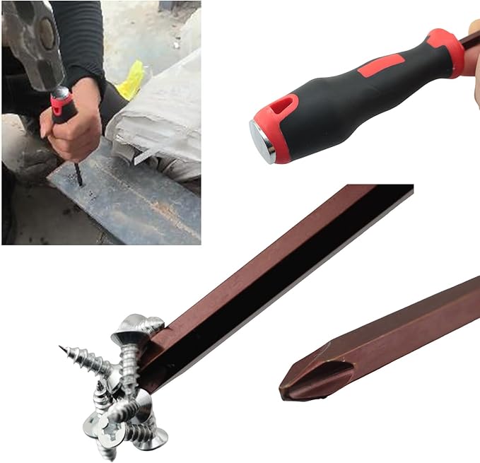 Knockout Screwdriver High Hardened S2 Shank Alloy Phillips Head Soft Cover Rubber Handle For Mechanical Hardware Slotting Removal Maintenance