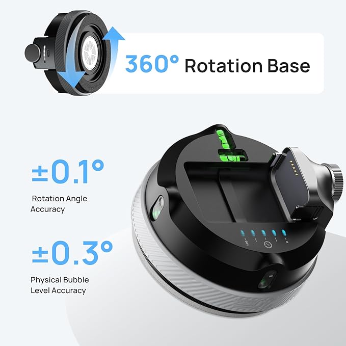 HOZO M-Cube02 Laser Level Tool with Vertical & Horizontal Green Line Lasers, 360째 Rotating Base, Wall Mount Laser Level for Picture Hanging, Renovation & DIY, 5kg Level Stand, Rechargeable