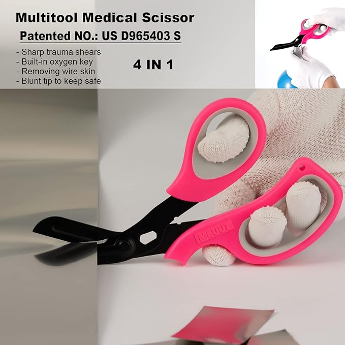 MEUUT 3 Pack Pen light & Medical Scissors-One Pantented Trauma Scissor Two LED Penlight with Pupil Gauge -8" Bandage Scissor for Nurse Doctor EMT