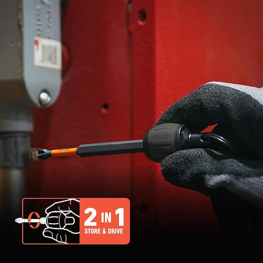 Bit Holder Key Chain Screwdrivers - Railer Heavy Duty 1/4" Hex Soft Ball Grip Bit Holders & Secure Keychain Carabiner. HVAC Tools w/Quick Release For Nut Drivers, Impact Driver & Drill Bits