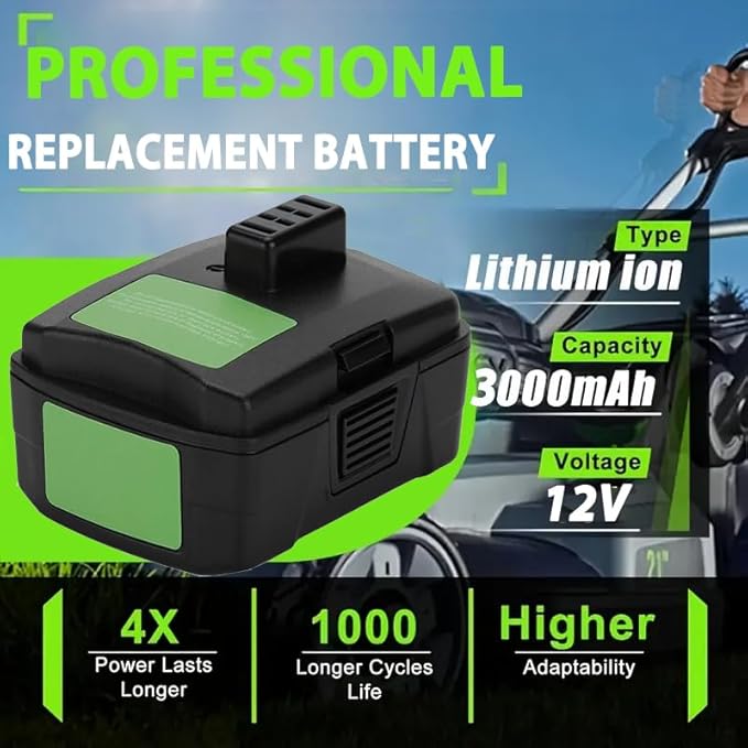 12V 3Ah Battery and Charger Compatible with RYOBI CB120L CB121L BPL-1220 130503001 130503005,BS12CA BID-1201 CAH120LK CD100 BID-1201 for RYOBI 12V Battery