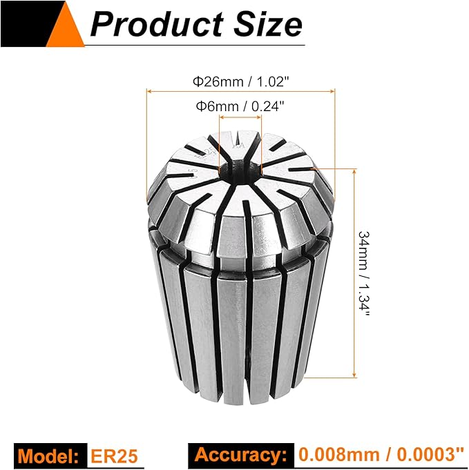 HARFINGTON Spring Collet Chuck ER25 6mm 65Mn Spring Steel Precision Router Collets for CNC Engraving Milling Lathe Tool