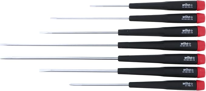 Wiha 26092 Slotted and Phillips Screwdriver Set with Precision Handle, Long, 7 Piece