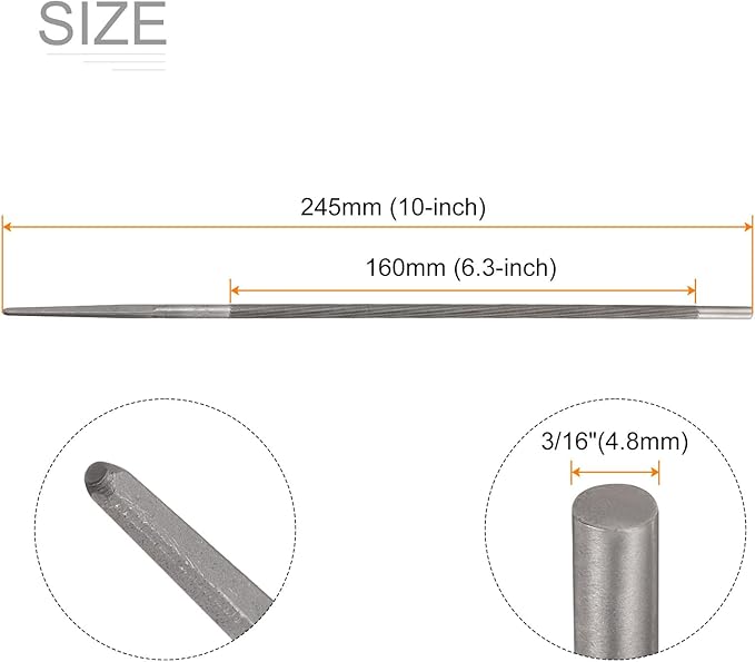 HARFINGTON Chainsaw File, 3/16"(4.8mm) Round Sharpening Hand Files Tool with Spiral Cut for Chain Chainsaw Sharpening, Grinding