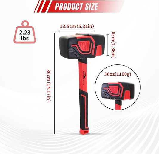 Mallet, 36 oz Mallet Hammer, Soft Face Hammers, Rubbers Hammers, Rubber Mallets Hammer, Rubber Mallets For Woodworking, Crafts, Jewelry Making, Red and Black(1011g)