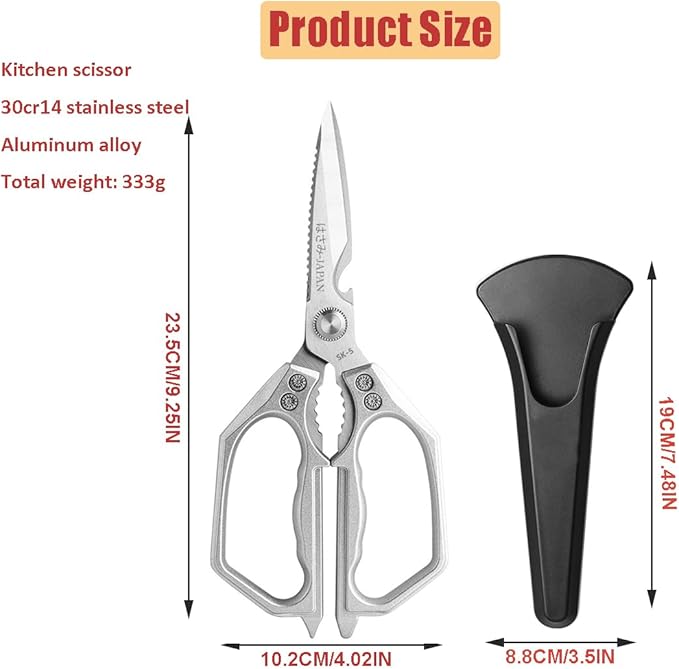 Kitchen Scissor, Heavy Duty Stainless Steel Kitchen Shears Scissor for Food, Sharp Cooking Scissors for Meat Chicken Fish Nut Vegetable Herb, Bottle Opener (Sliver)