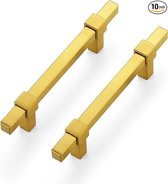 10 Pack Gold Cabinet Handles - 3-3/4" Hole Center Cabinet Pulls Drawer Pulls Cabinet Hardware Kitchen Handles for Cabinets