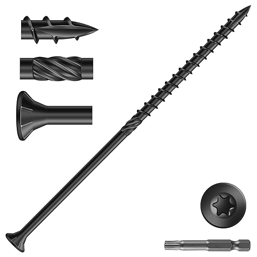 #14 x 7 Inch Deck Screws (19Pcs) 1lb. Carbon Steel, Black, Flat Head, Rust Resistant epoxy Coated, with T30 Star Bit