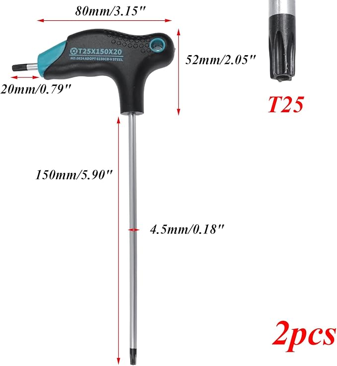Antrader T25 Torx Wrench,Anti Tamper Proof Hex Key,Cr-V Steel T-Handle Dual End Long Arm Screwdriver 2pcs