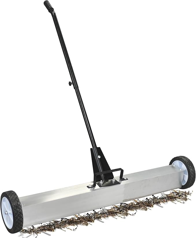 Rolling Magnetic Sweeper, 36 Inches Heavy Duty Magnetic Nail Sweeper with Wheels, Adjustable Handle and Clean Height for Different Scenarios