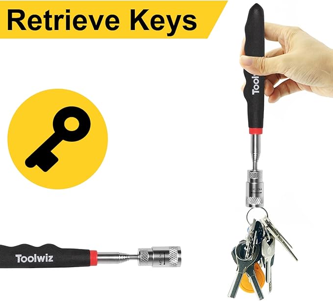 Toolwiz Magnetic Telescoping Pickup Tool 8 Lb, Portable Extendable Magnet Pickup Tool 7.7-32 Inch/19-80 Cm Extendable Retrieving Tool with Led Light, 8 Lbs Lifting Capacity Magnet Pickup Tool