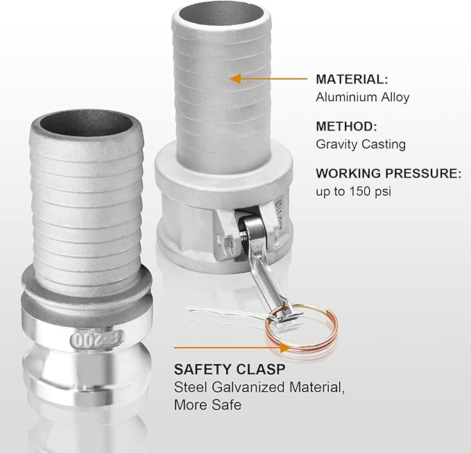 2" Cam & Groove Hose Fittings Kit, Female & Male Aluminum Camlock Fitting Couplings Type C200 + Type E200