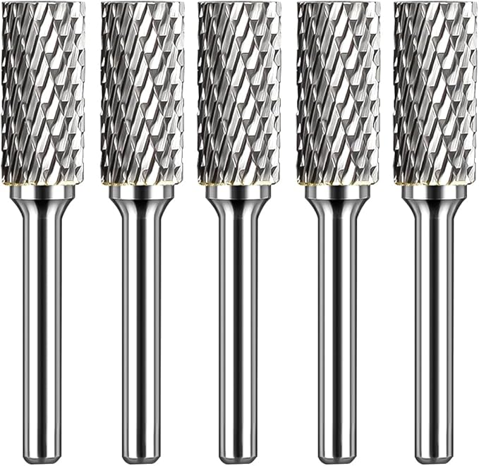 SB-5 Carbide Burr Set Tungsten Die Grinder Bits (1/2" Head Dia X 1" Cutter Length) with 1/4" (6.35mm) Shank for Die Grinder Bits Drill Rotary Tools Cylinder Shape (Pack of 5)
