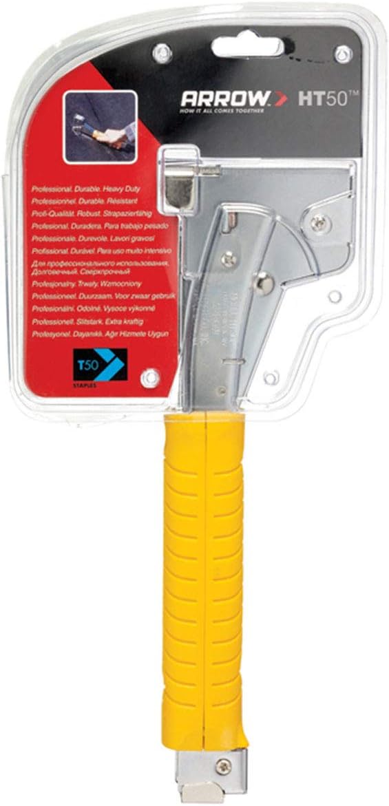 Arrow HT50 Heavy Duty Hammer Tacker, Chromed-Steel Manual Stapler with Sure-Grip Handle, Dual-Capacity Rear-Load Magazine, Fits 5/16?? 3/8", or 1/2" Staples