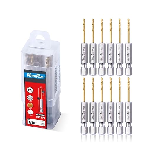 HIGHFIRE1/16 Hex Shank Drill Bits, High Speed Steel Titanium Drill Bit Set for Steel, Quick Change Small Drill Bits for Metal (Pack of 12 Identical Pcs)
